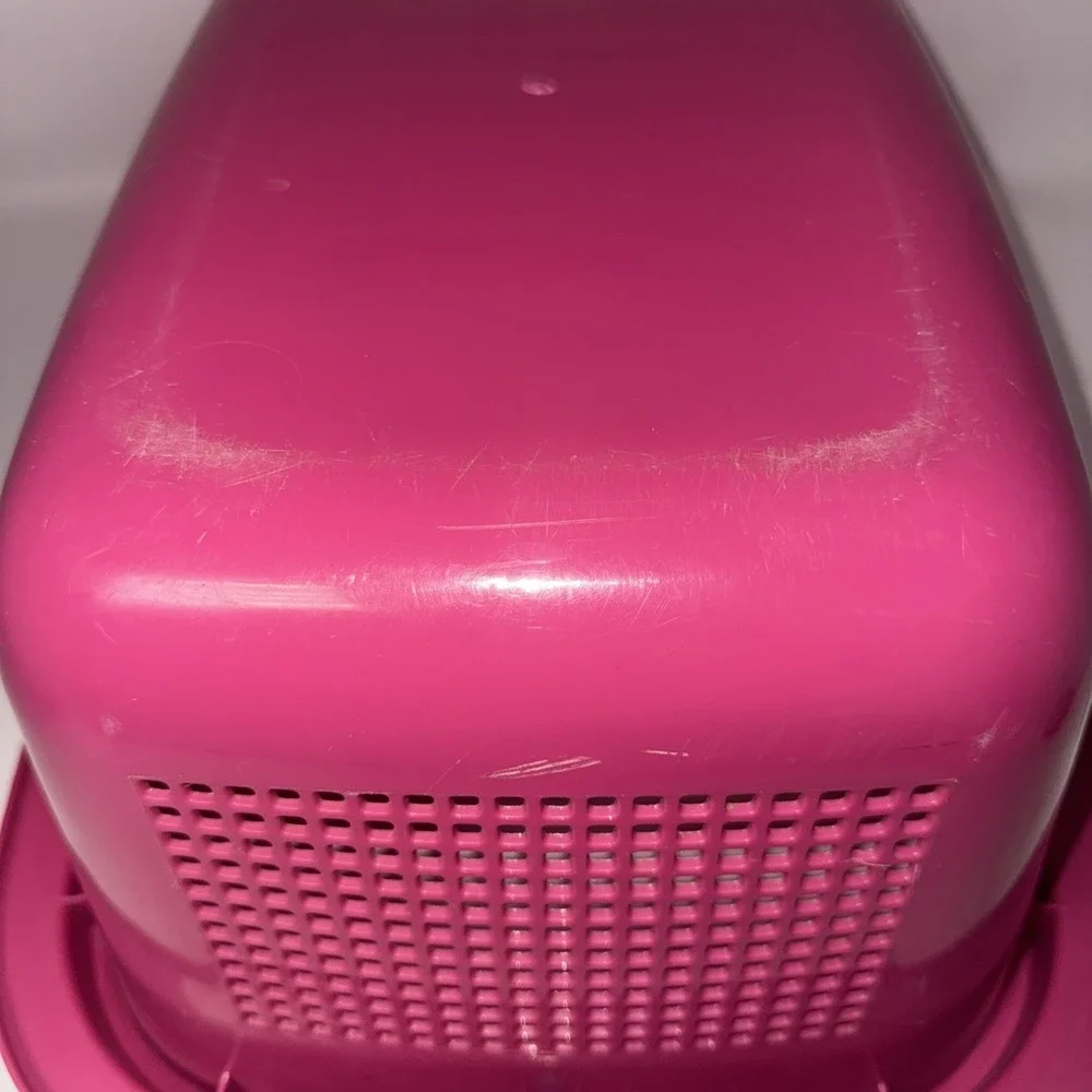 Vintage Plastic Basket Pail Bucket Hot Pink Organizer Swing Handle 90's 18x13x8